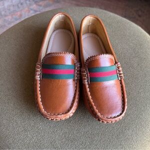 Elephantito Brown Moccasins with Red and Green Stripes